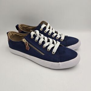 Twisted Women’s Navy Canvas Sneakers Size 8.5 Zip Detail Lace Up Casual Low Top